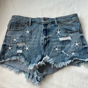 Embroidered Star Jean Shorts